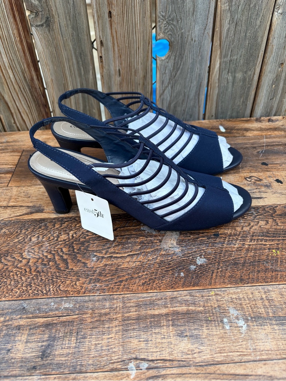 East 5th Women's Navy Strappy Peep-Toe Slingback Heels Size 9.5